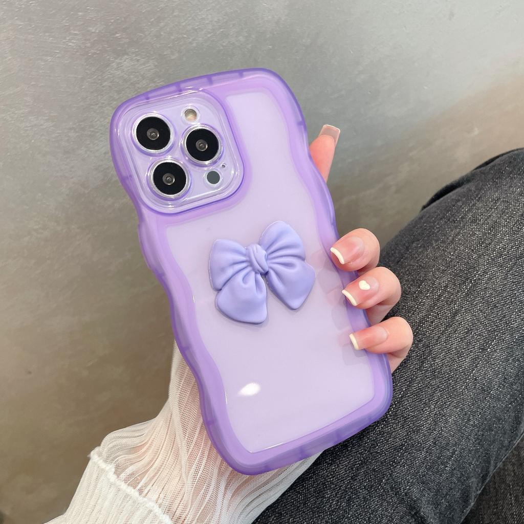 Applicable To Apple 15 Mobile Phone Case with Wave Edge Bow IPhone 14 Simple Color Transparent Soft Shell Protective Case Trendy XR