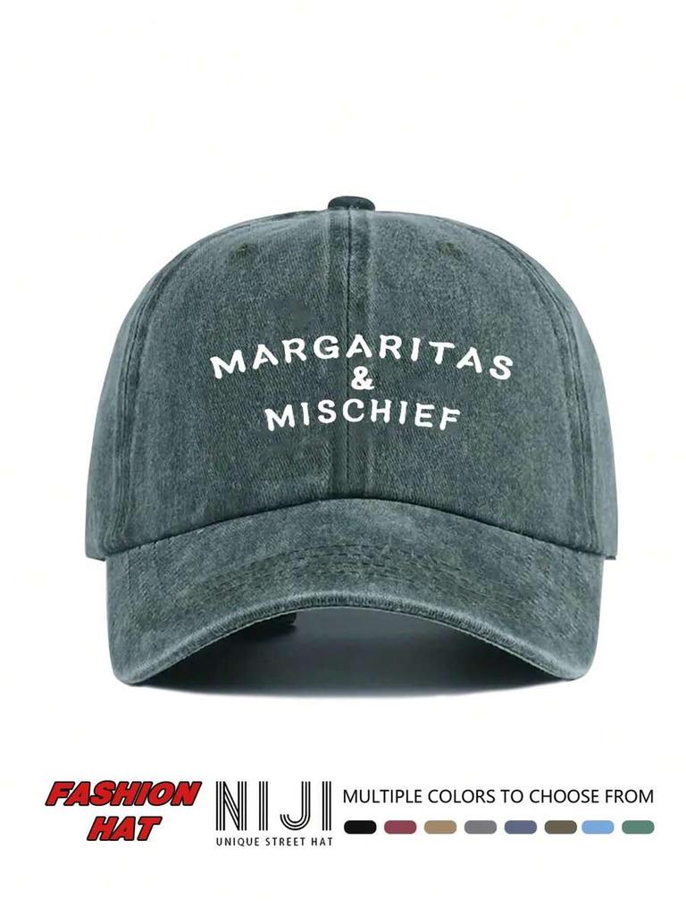 Margaritas & Mischief Graphic Print Baseball Cap Casual Retro Adjustable Sun Hat