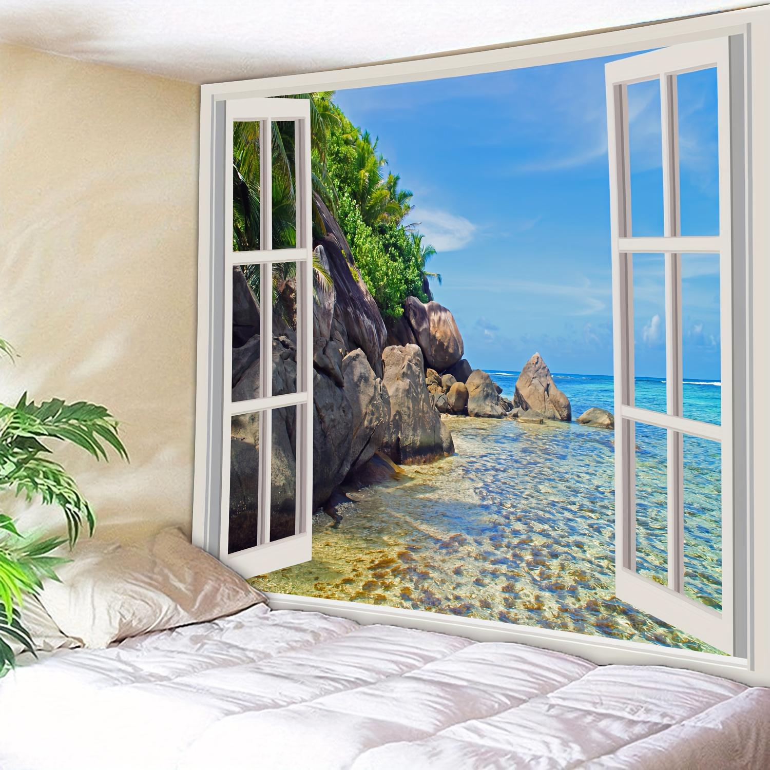 

Вікно Ліс Пейзаж Картина Гобелен Настінний богемний стиль Психоделічна мандала Домашній декор спальні 150x130cm