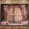 1Pcs Pink Floral Rustic Wooden Door Flooring Decoration Background Wedding Backdrop Decorations For Photo Studio Booth Party