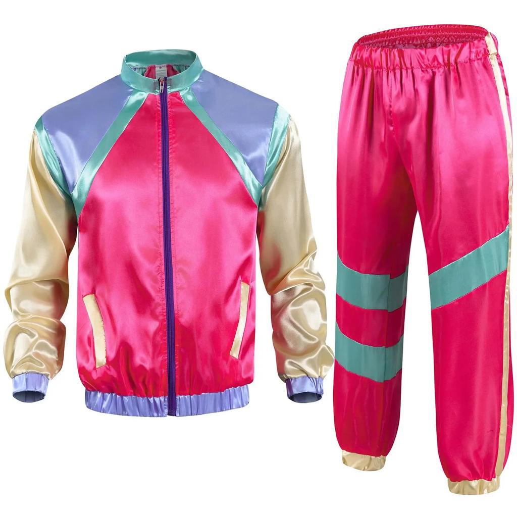 Tuta Disco Anni '90 2pz Abbigliamento Jogging Stile Retro Tema Carnevale Tuta Party Giacca e Pantaloni Live Cosplay costumi cosplay