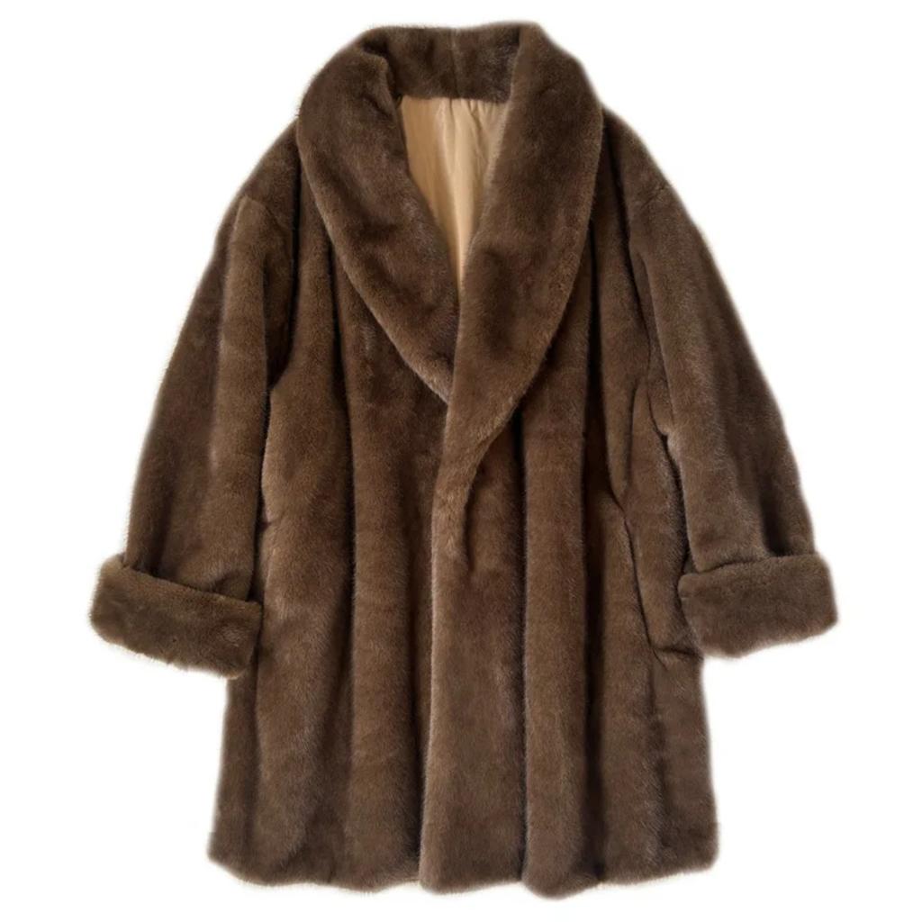 VAYLA Winter Neu Damen Jacke mit lockigen Ärmeln und Pelzmodischer Schalkragen Dicke Langarmjacke