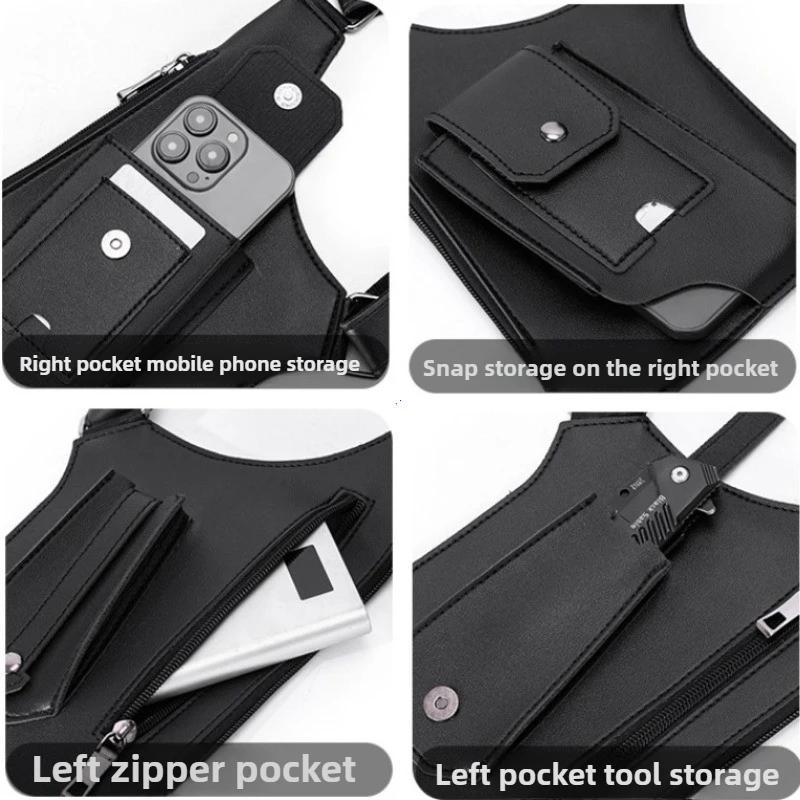 Zaino tattico da esterno antifurto con tracolla doppia e tasche multiple, borsa da petto, borsa a tracolla incrociata da uomo in pelle PU impermeabile