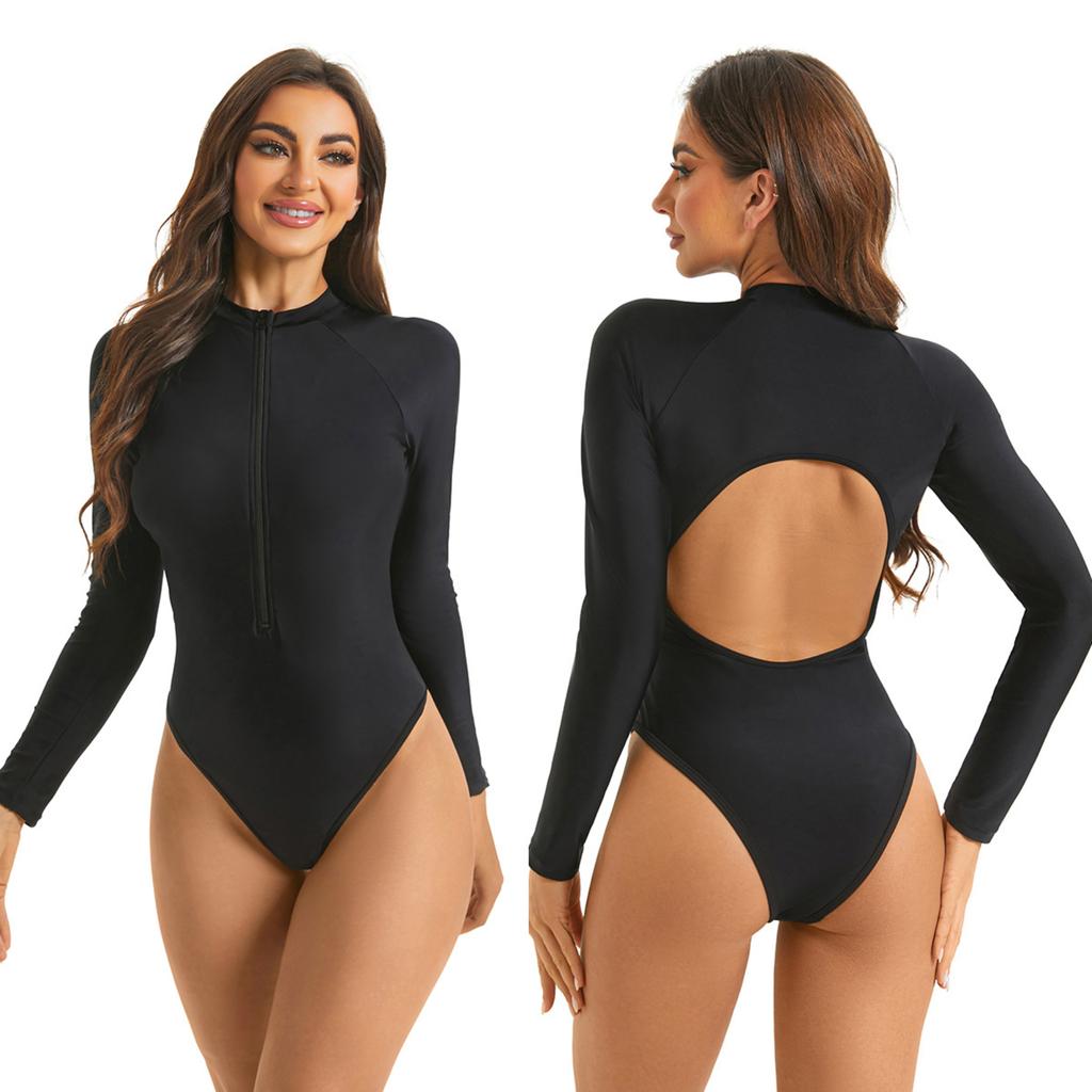 Women's One-piece Swimsuit Zippered Hollow Back Swimsuit