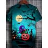 Men's Halloween Pattern Printed T-shirt Sports Short Sleeved Crew Neck T-shirt for Summer Outdoor Fitness Workout Men's Clothing