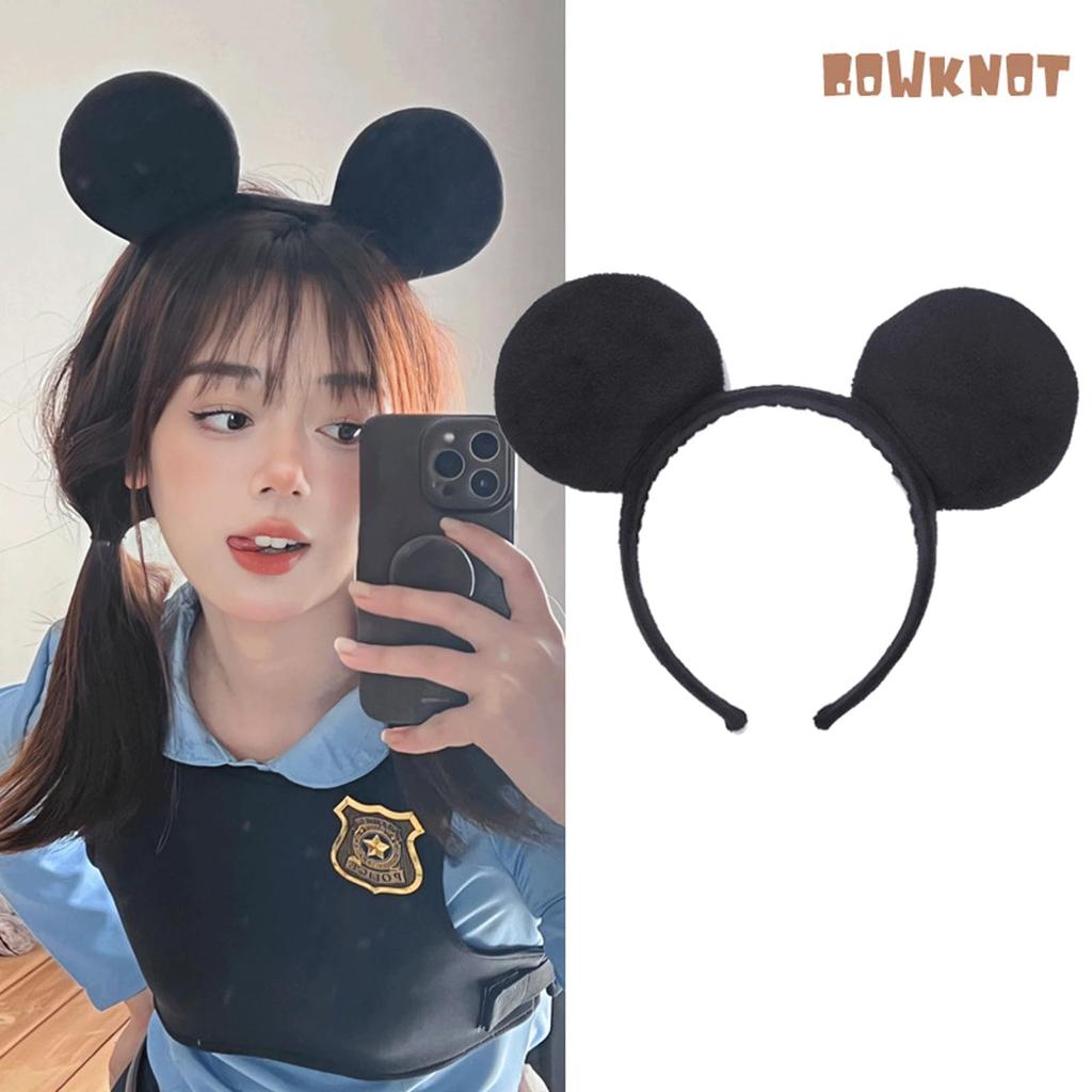 ShuaWdk Mickey Mouse Headband, Disney Headband, Mouse Ear Headband for Adults, Mouse Costume with Solid Back Red and Pink Ribbon, Perfect for Girls