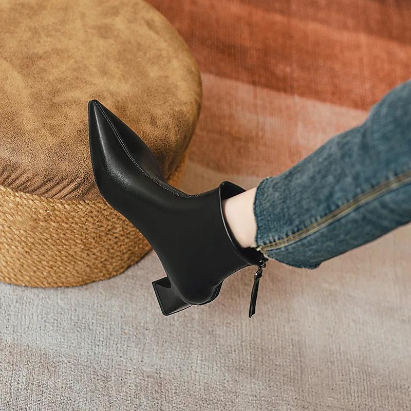 

Ботильоны на высоком каблуке с острым носком Весна и Осень 2025 Грубый каблук Задняя молния Ботинки средней высоты 39 чёрный