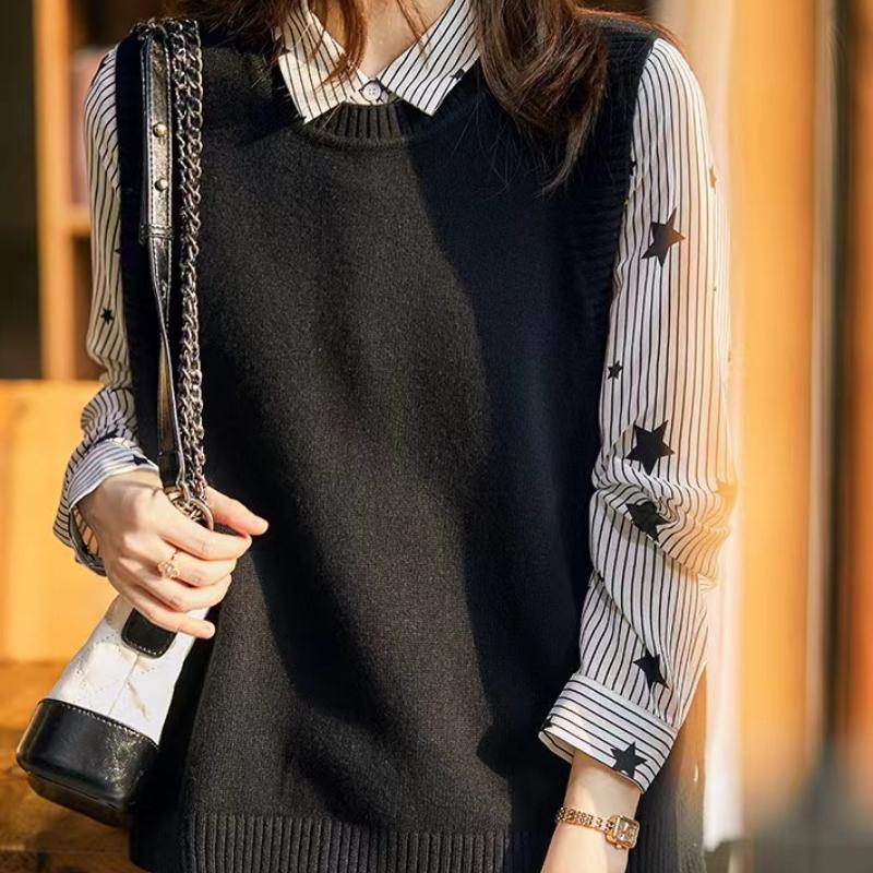 Woman Sweaters Sleeveless Knit Vest Loose Round Neck Sweater Female Femme Chandails Pull Hiver