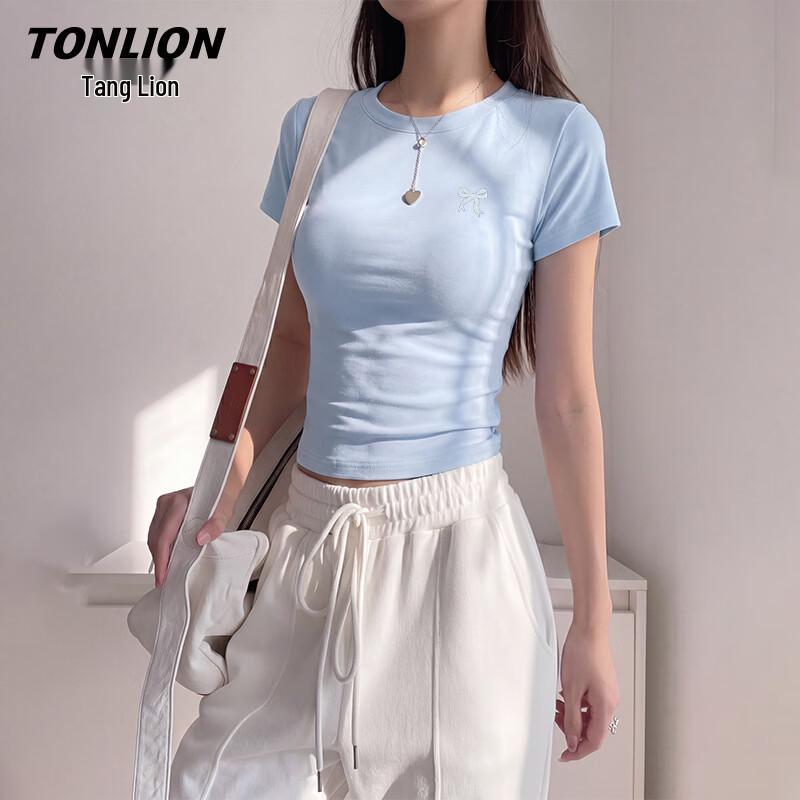 TonLion Women s Bowknot Print Short Sleeve T-Shirt S