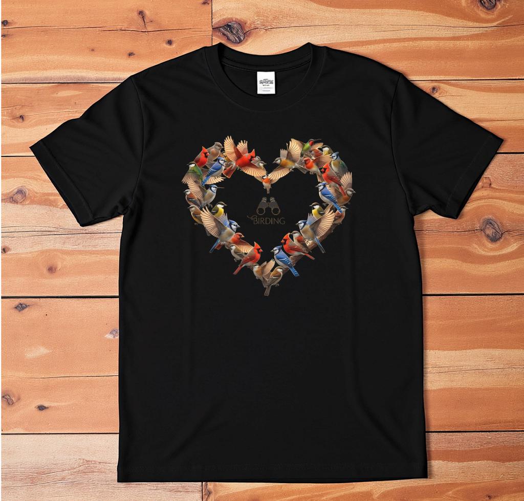 Bird Watching Heart Birds Graphic T-Shirt White Nature Birder Gift Tee