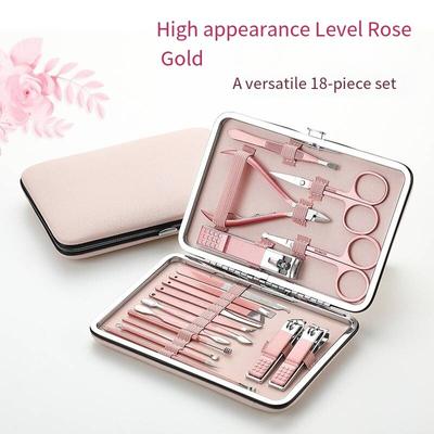 Coupe-ongles Rose Doré 18 pièces Diagonale Exfoliante Acier Inoxydable Set de Manucure Ménage Outil pour les Oreilles Ciseaux pour Hommes et