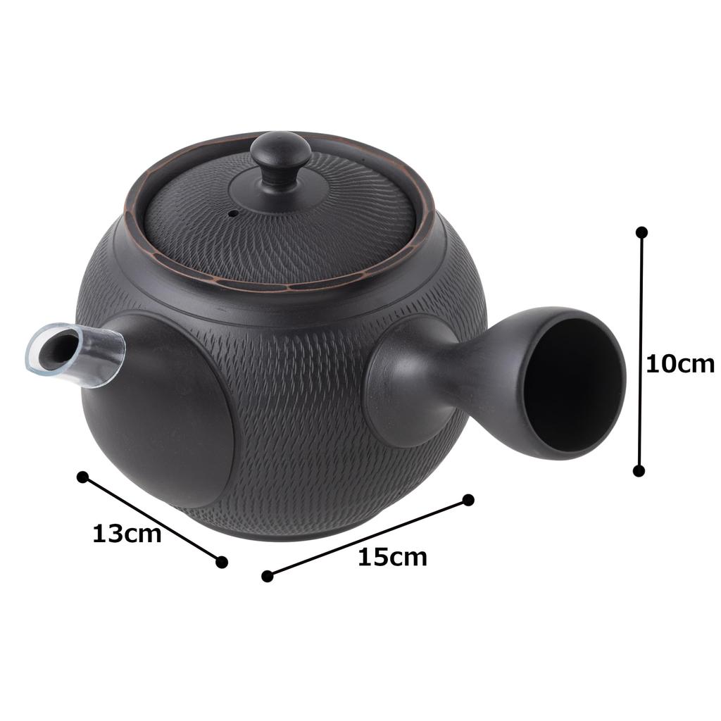 Tokoname ware teapot, Horyu design, smoked finish, 360ml, ceramic mesh, for Gyokuro and Kabusecha teas, made in Japan, boxed. TK038