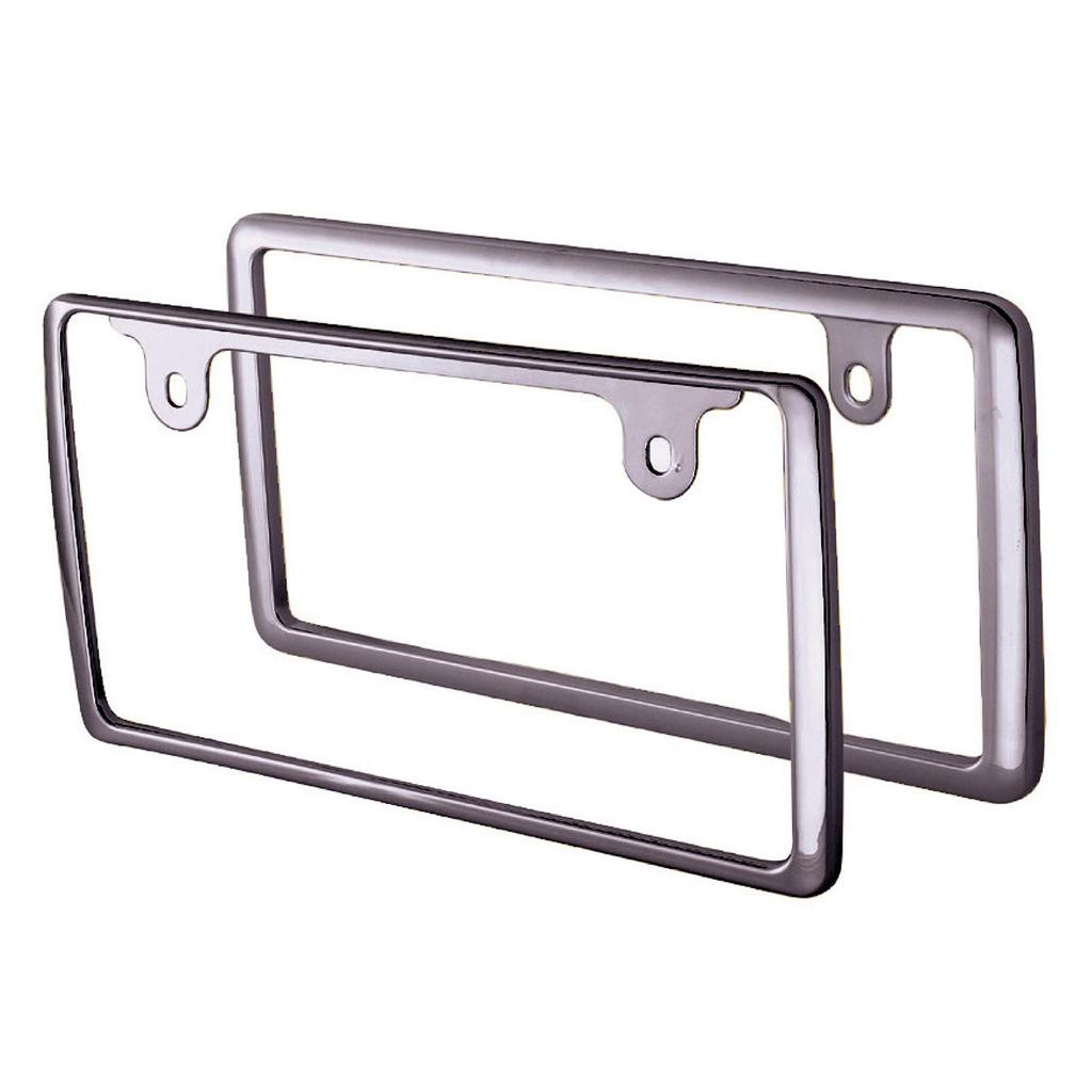 Seiwa Exterior License Plate Frames, Front & Rear Set, Metal Black (K418), Set of 2 (Front and Rear)