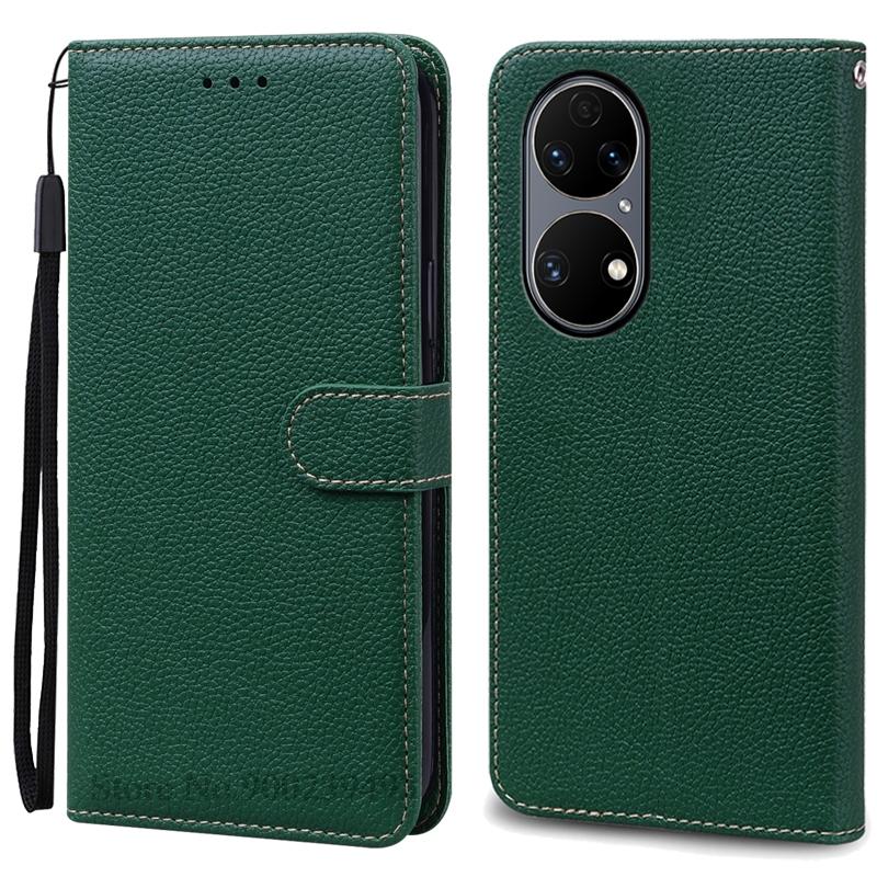 

Чехол P50 P 50 Pro для Huawei P50, кожаный чехол-кошелек, флип-чехол для Huawei P50 Pro, мягкий силиконовый чехол, чехол Fundas Shell For Huawei P50 темно-зеленого