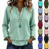 Women's Color Casual V-Neck Long Sleeve Cotton Linen Top