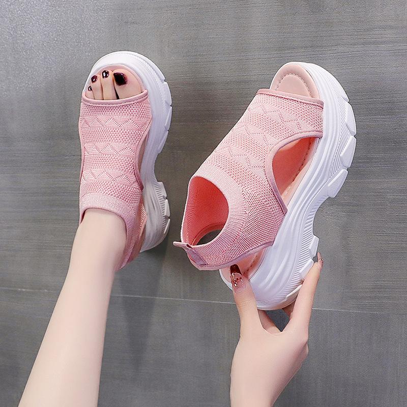 

Вязаные женские сандалии на массивном каблуке. Дышащие сандалии на платформе. Эспадрильи на танкетке. Летняя обувь с вырезами. Женские прогулочные сандалии без шнуровки с открытым носком и ремешком на щиколотке. 40 розовый