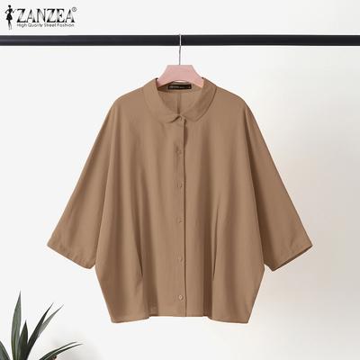 Women Summer Doll Collar Loose Casual 3/4 Sleeve Blouse