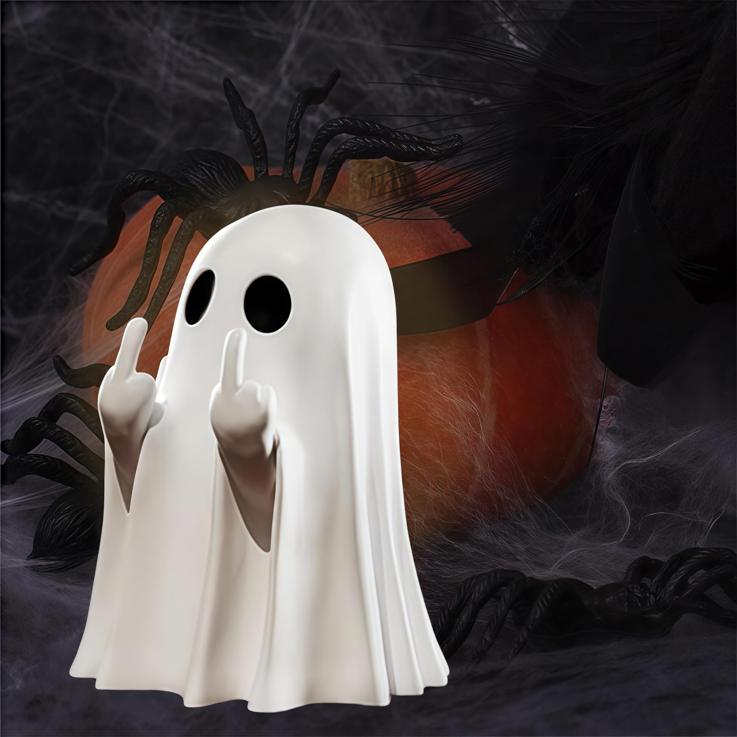 

New 1Pc Cute Middle Finger Ghost Statue, Small Halloween Decor for Home, Centerpiece for Coffee Table, Adorable Horror Figure белый