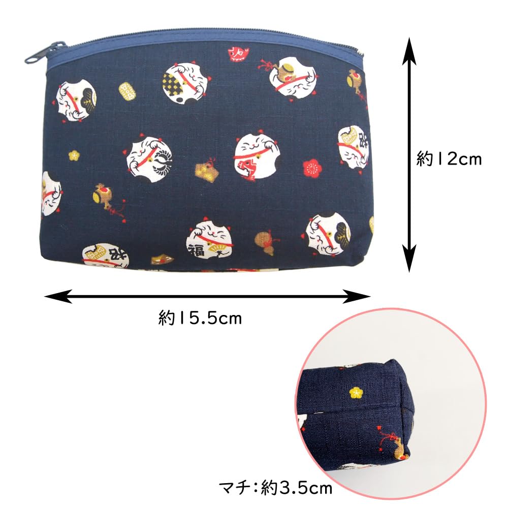 Kyosuke Made in Japan 12 x Carrying Japanese Black Women's Pouch, Approx. 15.5cm, Makeup/Accessories Storage, Case, Pattern, Bracelet, Enkiya, Daruma,