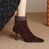 Fashion High Heels Women Ankle Boots Pointed Toe Fashion Luxury Shoes for Woman Suede Sexy Pumps 2025 New Winter Short Botas Para Mujer