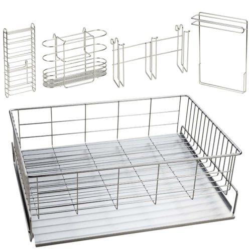 

Over-the-sink dish drainer with draining tray, regular and deluxe A sets, includes knife holder, draining pocket, chopstick holder, cutting board hold