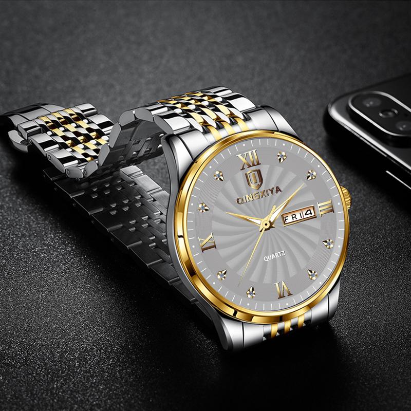 QINGXIYA Top Brand Watch Men Stainless Steel Business Date Clock Waterproof Luminous Watches Mens Luxury Sport Quartz Watch