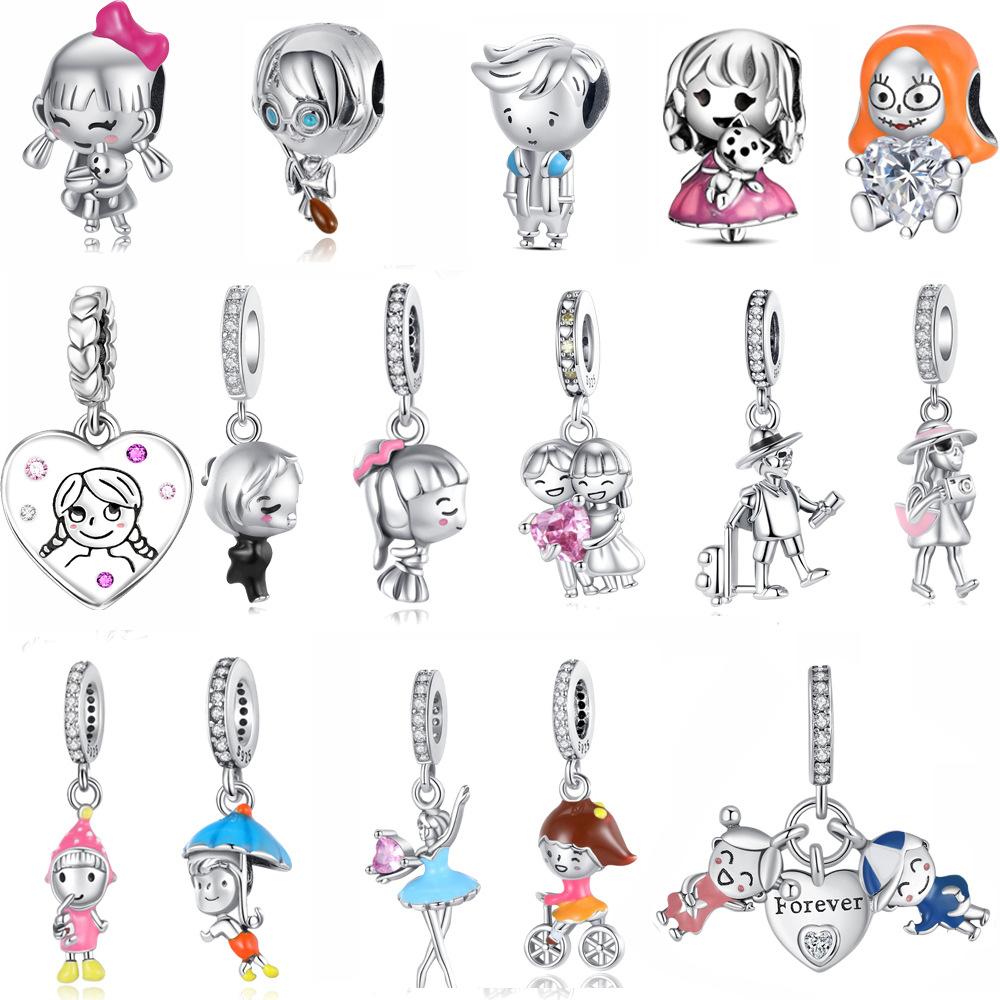 S925 Silver DIY Craft Accessories Fashion Kissing Figure Charms For Couples Handmade Jewelry Making Supplies