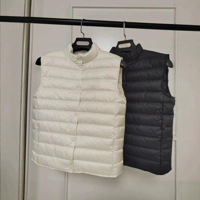 High-quality stand-up collar, light vest, women's white goose down, slim and thin, new ribs, down, warm vest