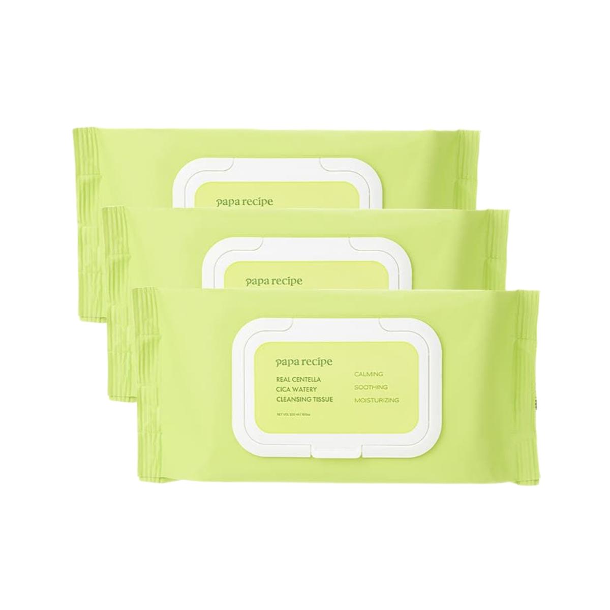 [Bulk Set] Papa Recipe Real Centella Cica Watery Cleansing Tissue 100 Sheets x 3ea