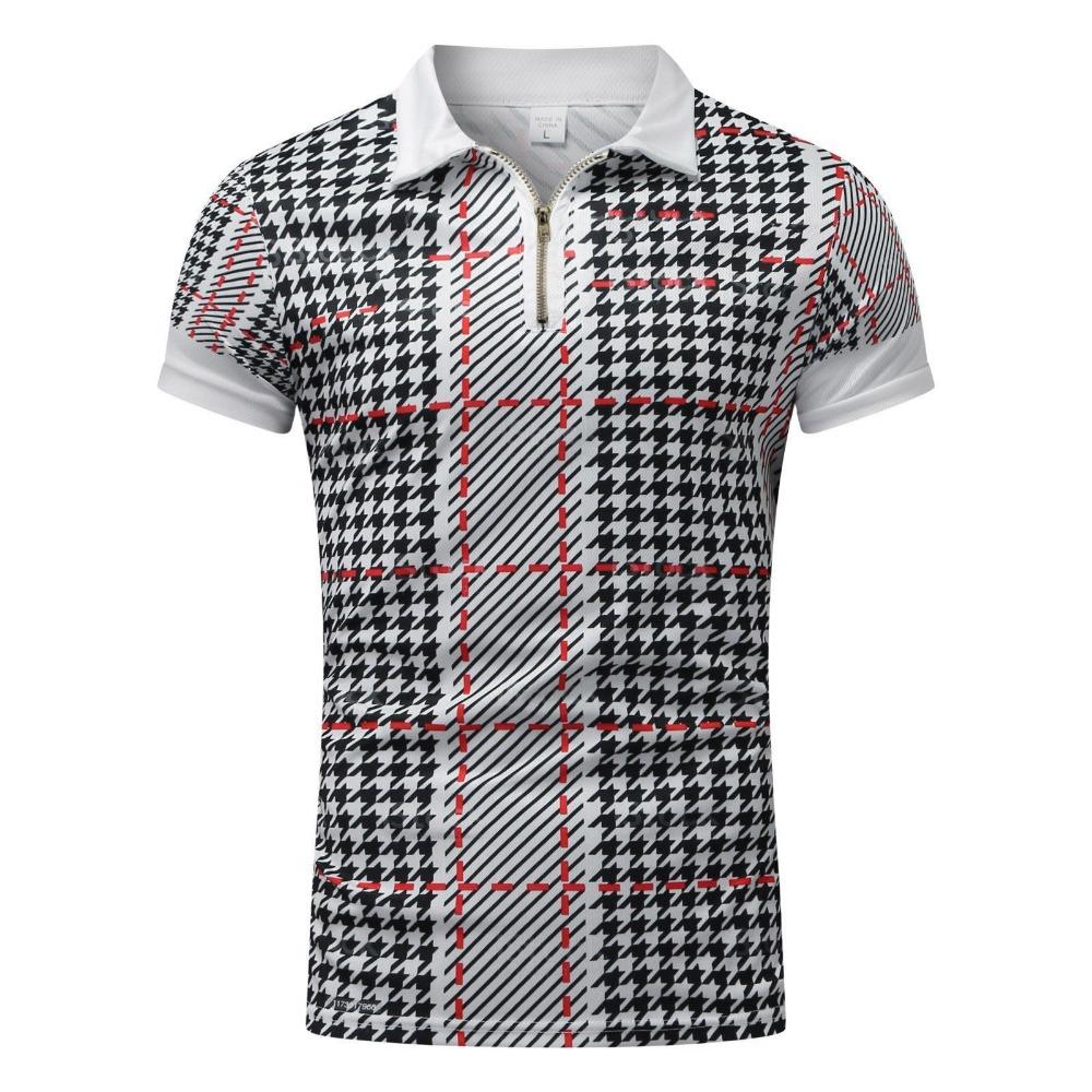 Pánské 3D polo tričko na zip s krátkým rukávem, s límečkem, pulovr, ležérní pánské oblečení, jeden kus