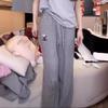 Plus Size High Waist Casual Striped Wide Leg Pants Women Loose Hundred Lazy Style Embroidered Pants