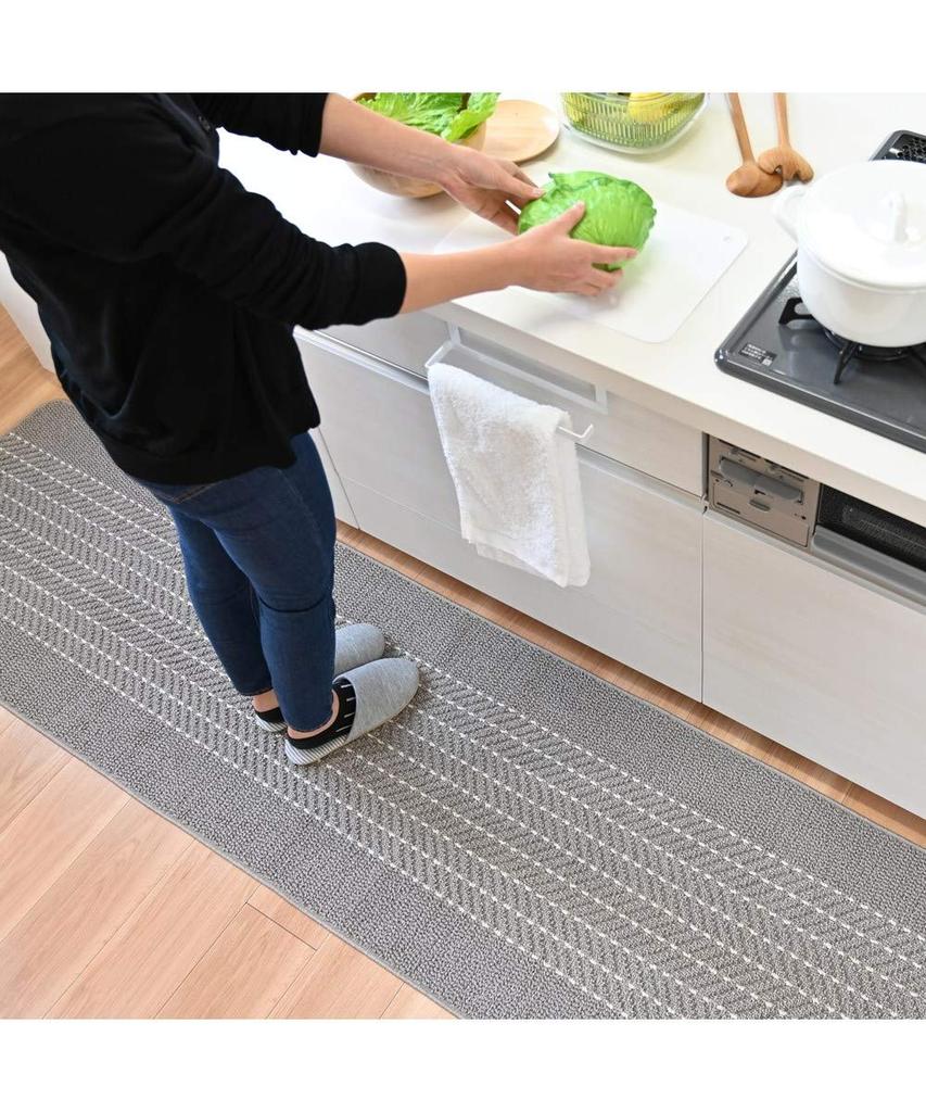 Kitchen Mat That Folds Up Small and Is Easy To Yutosei Herringbone 60 X 180 Green [Nissen] Japanese-made Wash, (approx.) Cm,