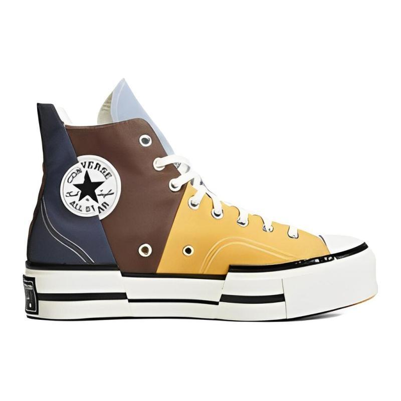 Converse Chuck 70 Plus Non-Slip Shock Absorption High Top Board Shoes Unisex Blue, Yellow and Brown