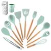 12-Piece Silicone Kitchen Utensil Set with Wooden Handles - Includes Spatula, Slotted Spoon, Frying Spatula, and Baking Tools