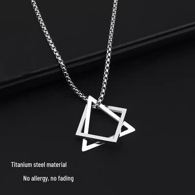 Titanium Steel Geometric Pendant Necklace for Men & Women - Hip Hop Style.