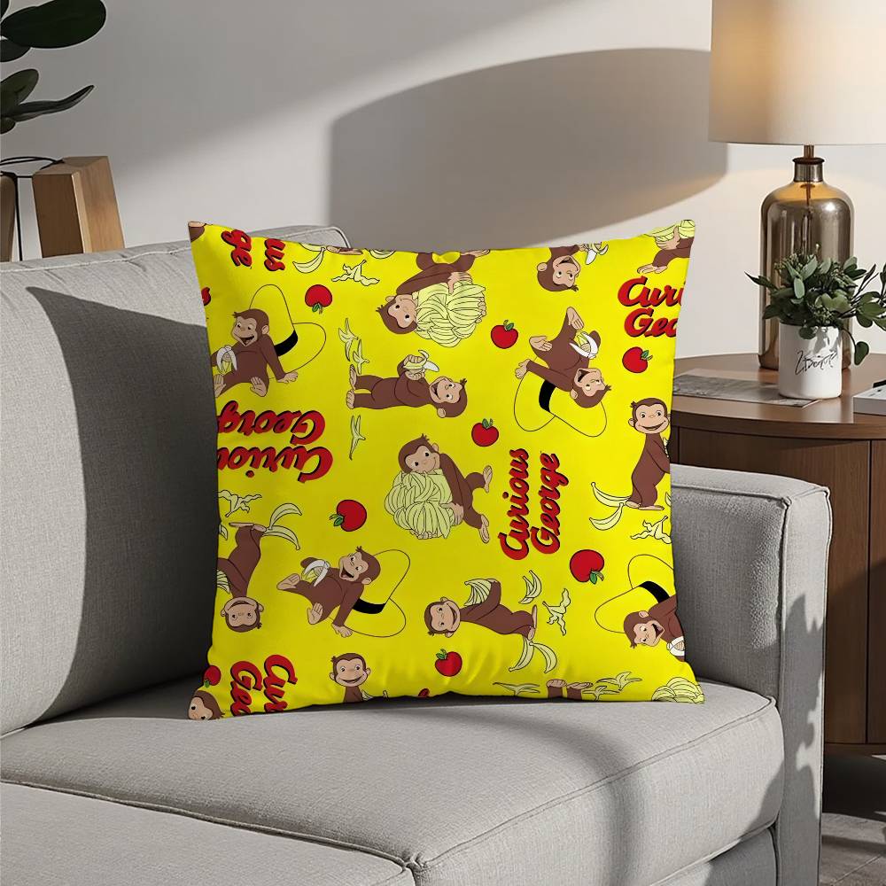 Good Night George Curious Monkey Pillow Case Sofa Decorative Home Double-sided Printing Short Plush Cushion Pillow Cover Gift