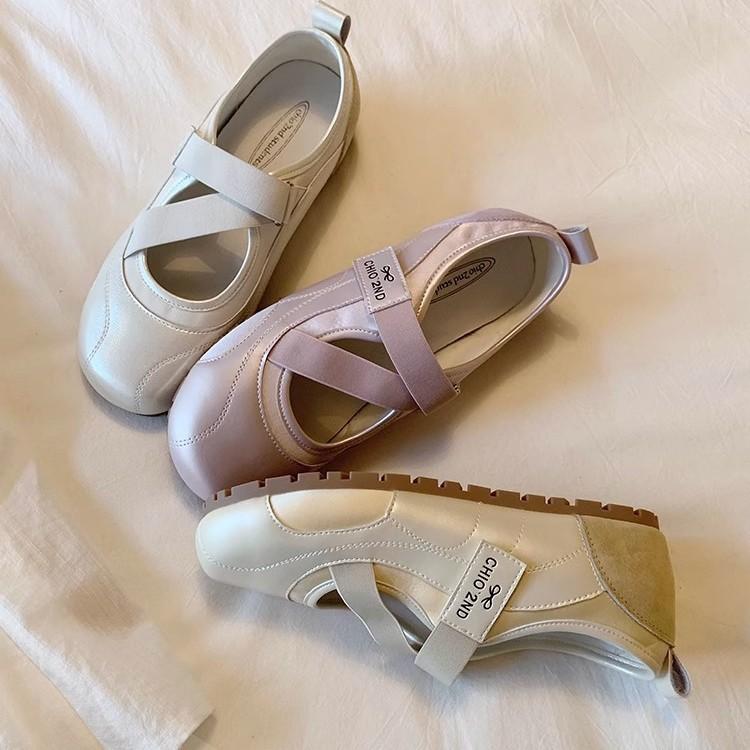 Ballet single shoes women's cross straps light-colored small leather shoes with skirts in summer, shoes that are not tiring