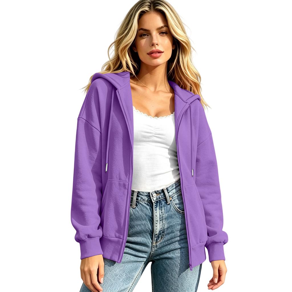 Damen Oversized Hoodie Langarm Reißverschluss Lässiger Pullover