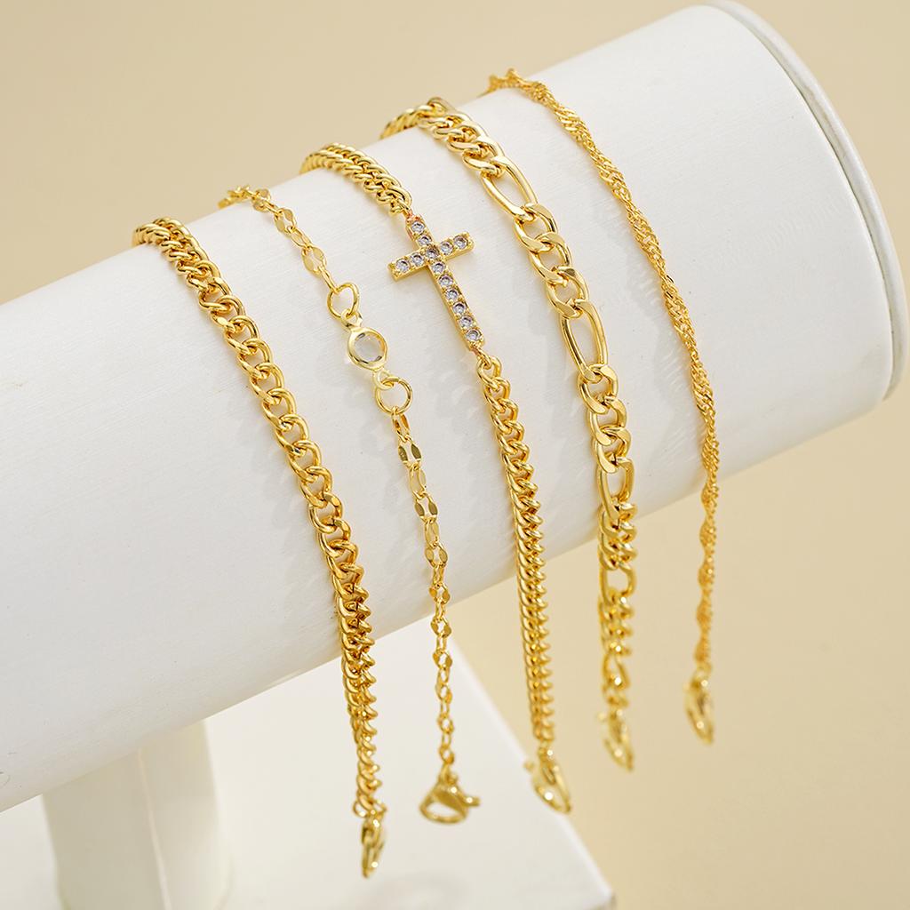 5pcs Fashion Zircon Cross Charm Bracelet Set Elegant High Quality Gold Color Multilayer Bracelets For Women Daily Wear Jewelry