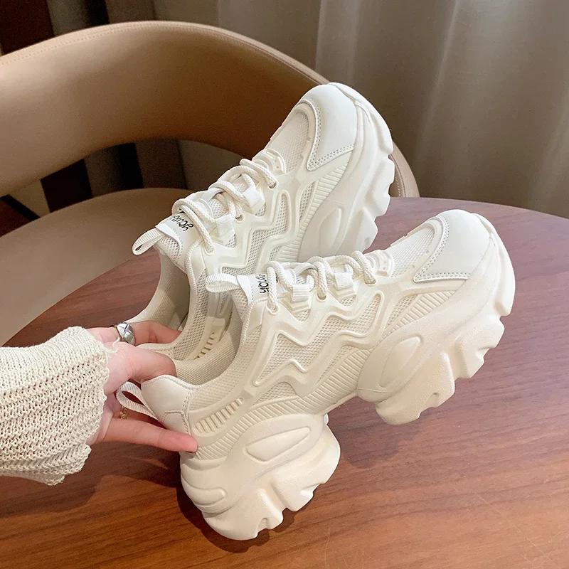 Platform Ladies Classic Luxary Women's Shoes Casual Sneakers Non-slip Chunky Sneakers Mid Heel Pumps Breathable Mesh Shoes