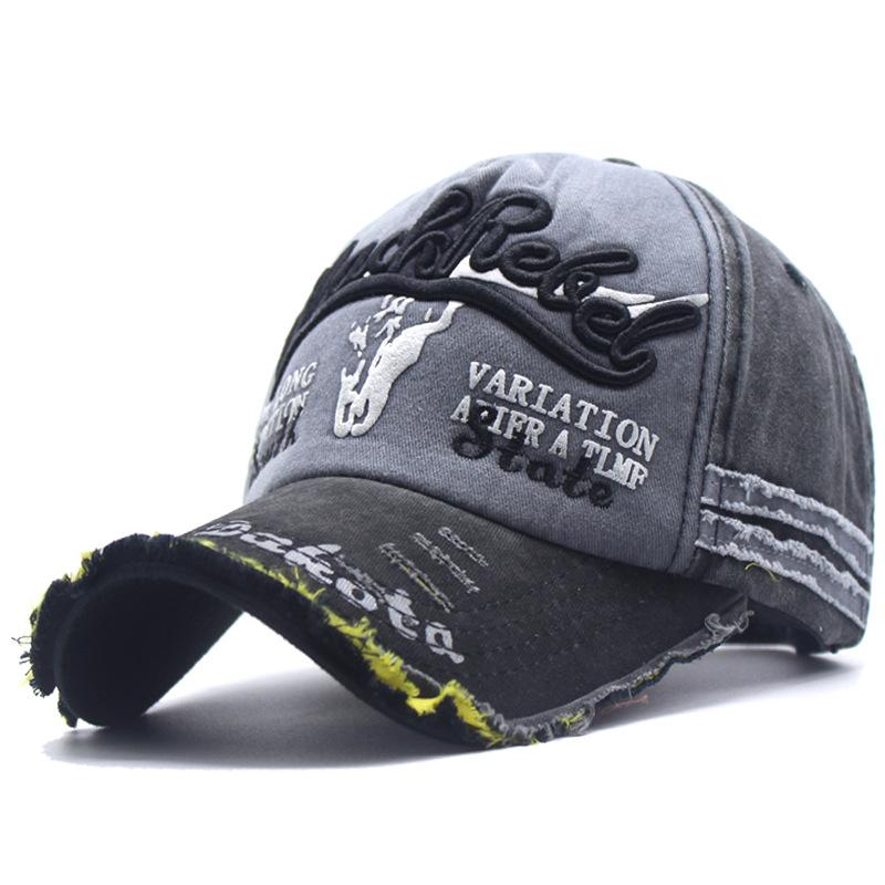 Neue bestickte Jeans-Kappe mit Hai, alt gewaschen, trendige personalisierte Baseballkappe für Herren, Sonnenschutzkappe für Damen