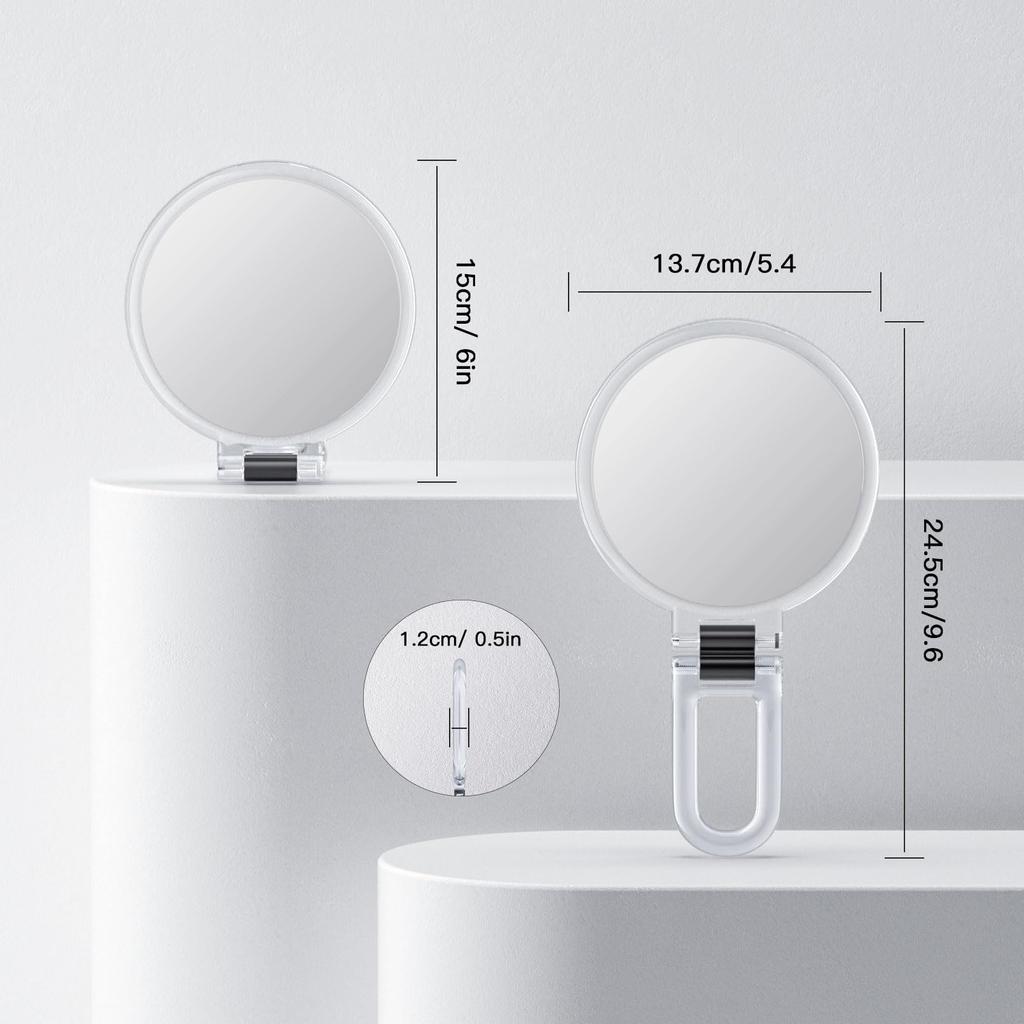 Beautifive Hand Mirror Magnifier 10x Folding Makeup Mirror with Handle Compact Mirror 10x and 1x Tabletop Mirror Compact Easy To Carry Round Clear