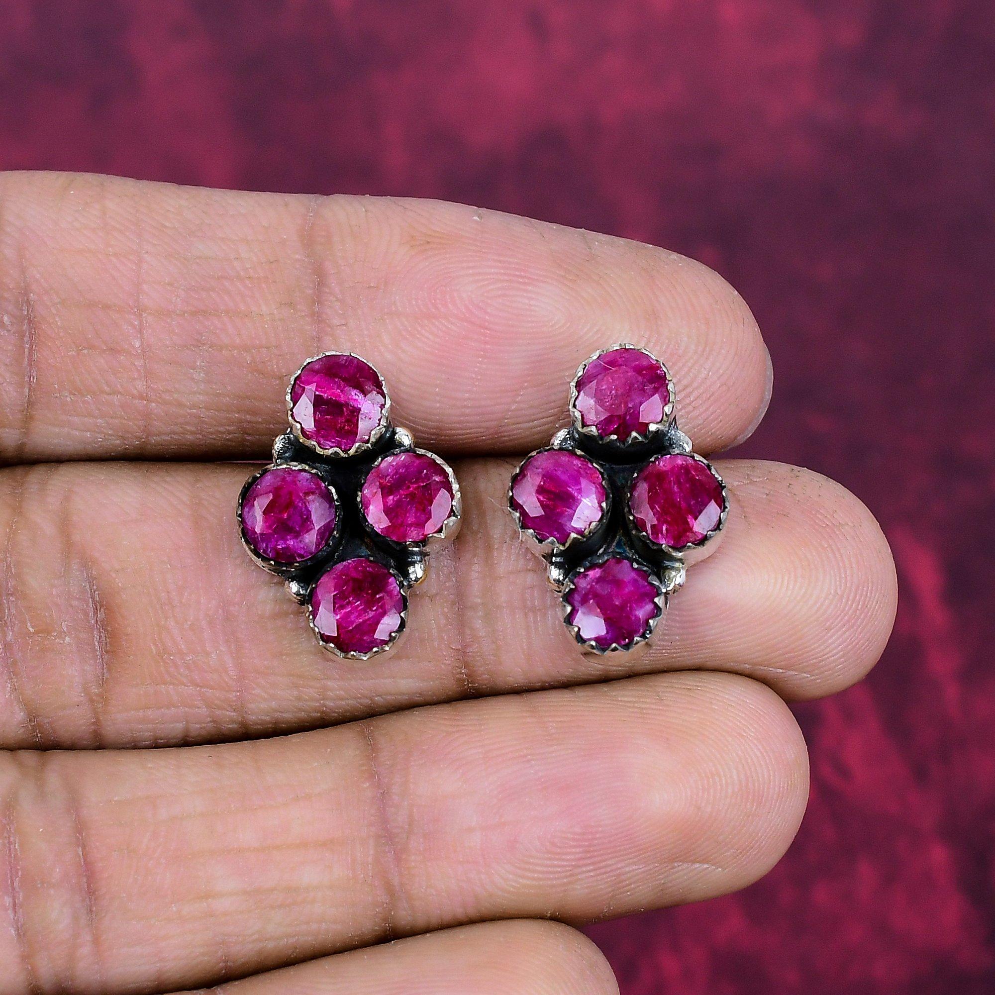 

Lab Created Ruby Jewelry, 925 Solid Sterling Silver Earrings Jewelry, Handmade Earrings Gemstone Jewelry For Women 0.78 Inches