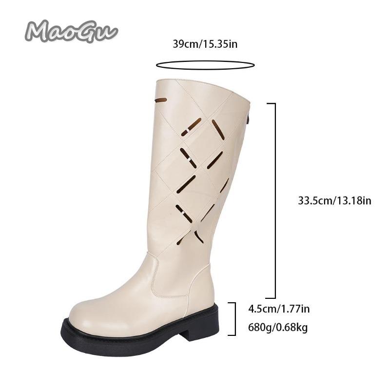 Fashion British Style Hollowed Out Knight Boots for Women Autumn New Thick Soled Knee-High Size 36-42 PU Black Beige Botas Largas Mujer