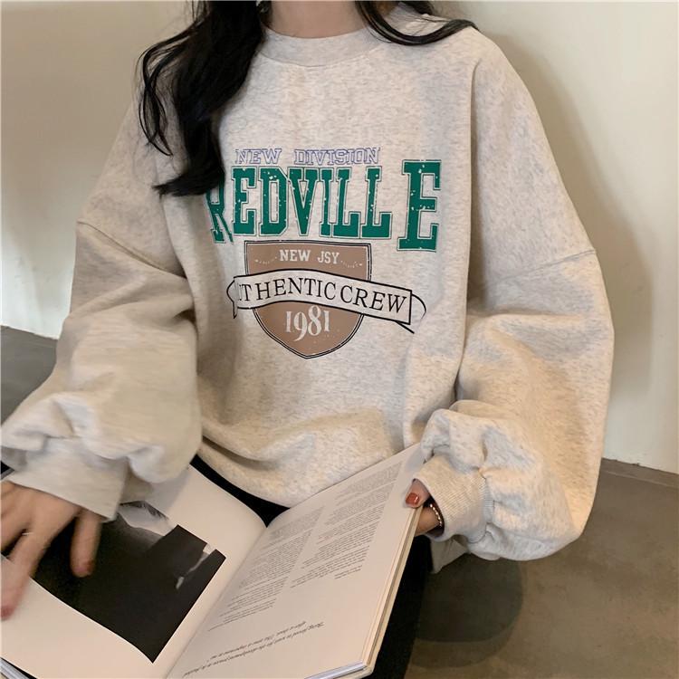 Women's 2024 Autumn Korean Style Loose Crew Neck Thin Long Sleeve Sweatshirt