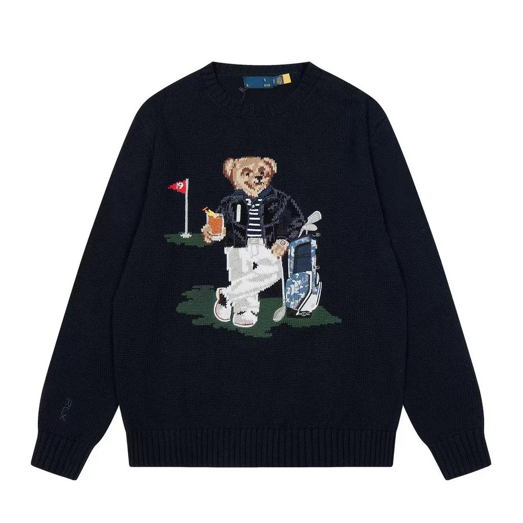 New Autumn Winter Pure Cotton Heavy Industry Embroidery Cartoon Round Neck Knitted Sweater Casual Trend Sweater