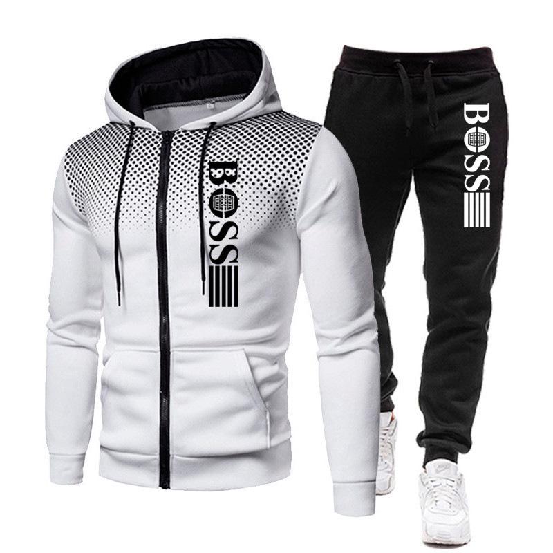 2023 Trendy Men's Zipper Hoodie Tracksuit - Autumn/Winter Casual Brand Print Set