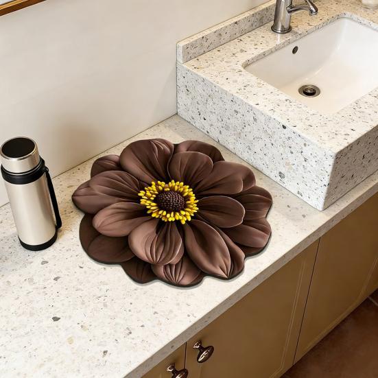 Alfombrilla para Secar Platos Diseños Realistas de Flores Tierra de Diatomeas Alfombrilla de Secado Rápido Absorbente Aislante del Calor para Encimera de Cocina Mesa de Comedor