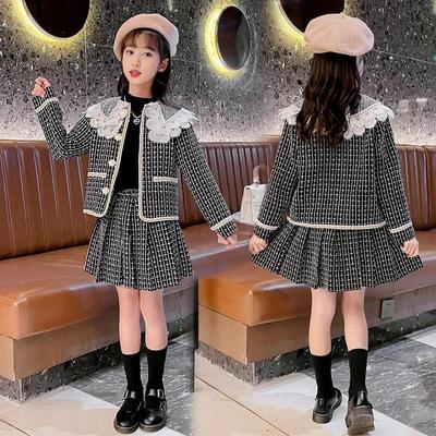 Design di Set Elegante Autunnale per Ragazze: Completo due pezzi Giacca con Bottoni in Pizzo + Gonna