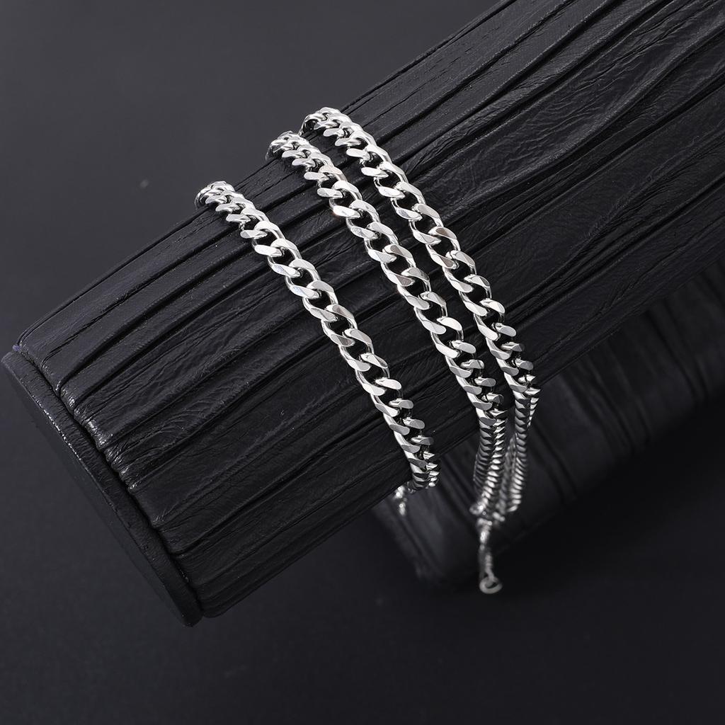 2pcs Street Hip Hop Silver Color Stainless Steel Cuban Chain Necklace Bracelet Set for Men Chunky Chain Set Male Punk Jewelry